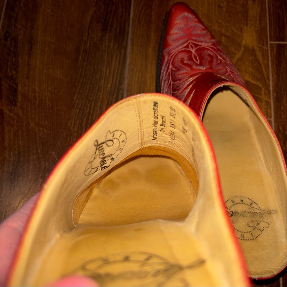 Lucchese Red Embroidered Leather Mules - Picture 7 of 11
